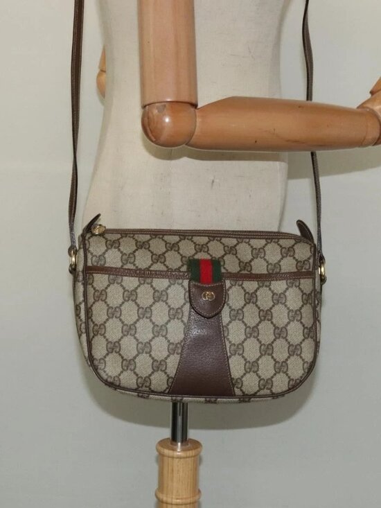 GUCCI GG Supreme Web Sherry Line Shoulder Bag PVC Beige Gold  GUCCI GG Supreme Web Sherry Line Bag PVC Beige Gold